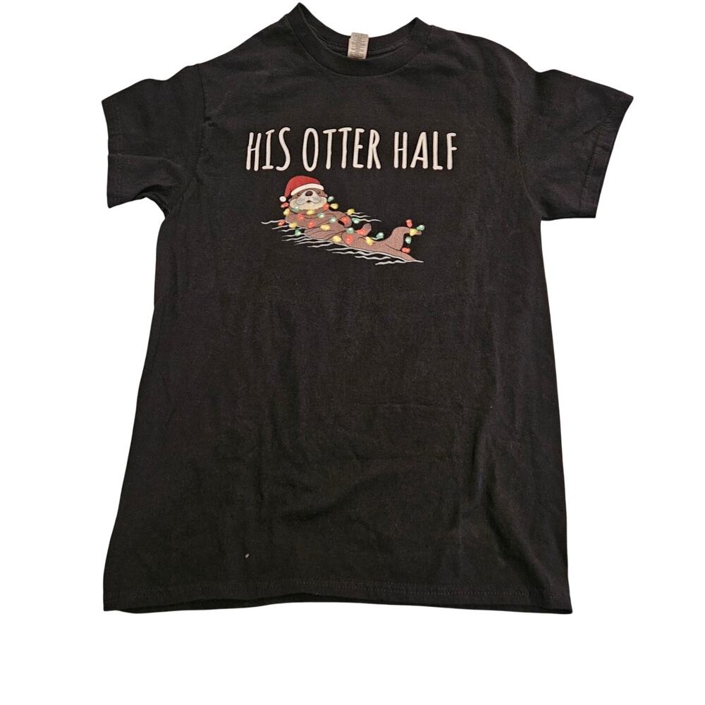 His Otter Half Christmas Otter Graphic T Shirt Black Gildan Heavy Cotton Small